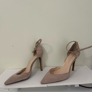Jessica Simpson | Women’s Suede Taupe Ankle Strap Stiletto Heels | Size 11